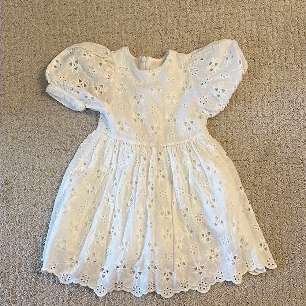 White Puff Sleeve Crew Neck eyelet Sundress